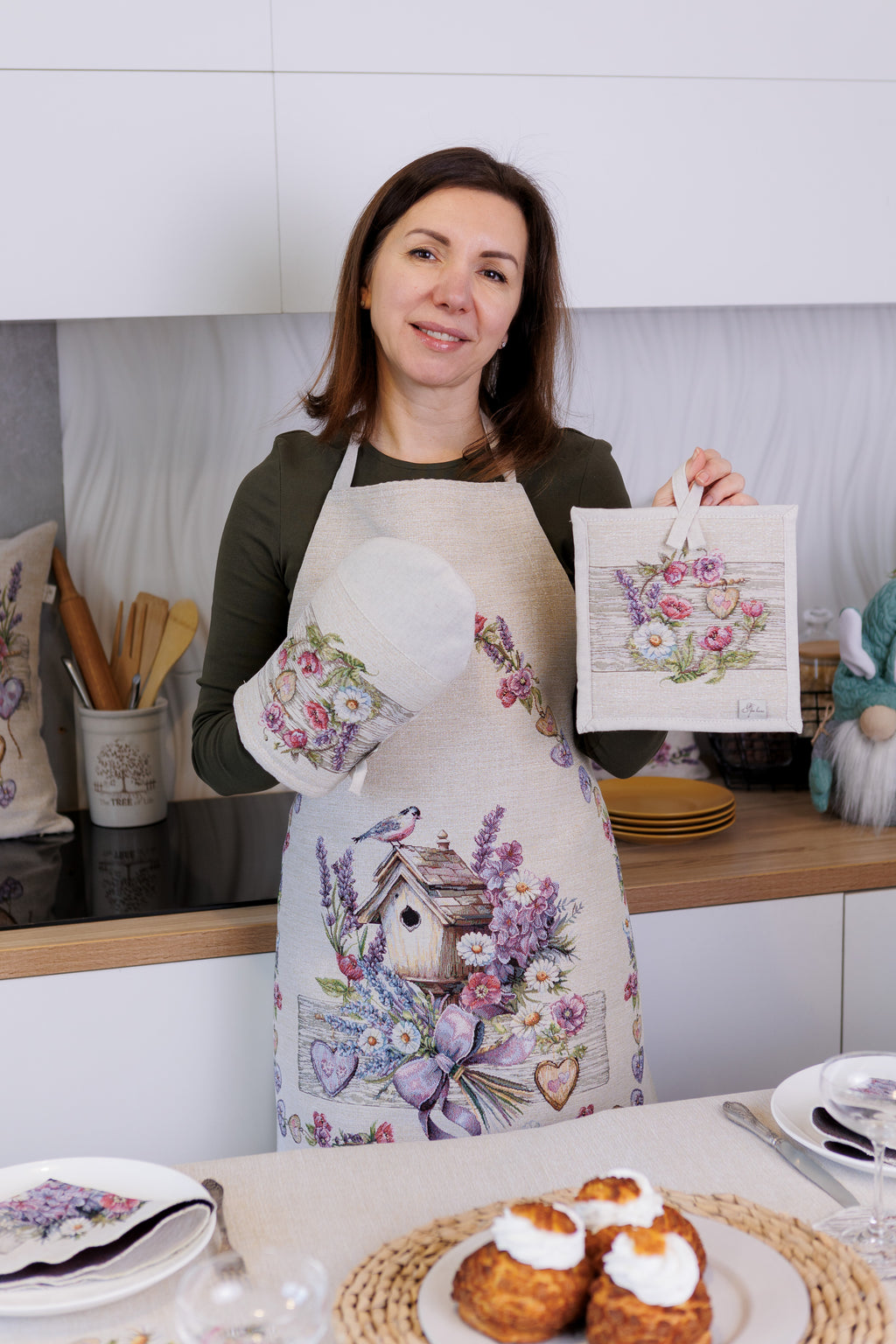 Kitchen Set Lavender Mitt+Potholder+Apron